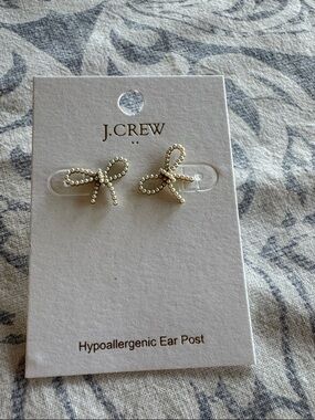 J. Crew Gold Bow Beaded Stud Earrings
